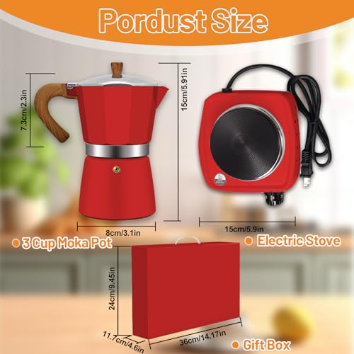 Vaolvpant 2-in-1 Aluminum Moka Pot Set with Electric Stove Classic Stovetop Espresso Coffee Maker 150ml 5oz Mocha Express Portable Camping Travel Preferred Cafe Makers Italian Cuban Café Brewing 3 Cup