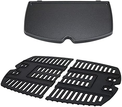 Uniflasy 7644 Cast Iron Cooking Grates and 6558 Cooking Griddle for Weber Q100, Q1000, Q120, Q1200 Baby Q Gas Grills Parts