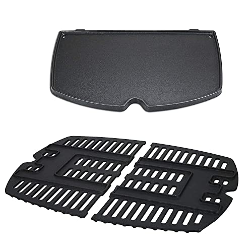 Uniflasy 7644 Cast Iron Cooking Grates And 6558 Cooking Griddle For Weber Q100, Q1000, Q120, Q1200 Baby Q Gas Grills Parts #TOP16