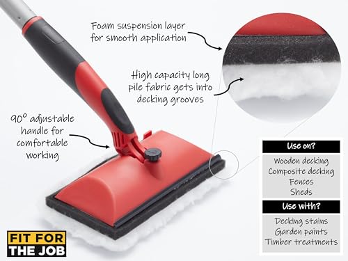Fit For The Job 5-teiliges Fleckenapplikator-Set zum Auftragen von Terrassenflecken, Farben, Ölen auf Holzdecks, Böden, Zäunen, 2 x Hochkapazitäts-Langflor-Farbpads