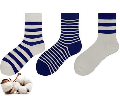 CHUNFO Womens Retro Striped Crew Casual Socks Breathable Running Cotton Walking Sock Size5-9.5
