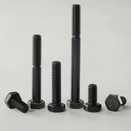Image of M10x1.5 x 50mm Hex Head Screws Bolts, 12.9 Grade Alloy Steel, Hexagon Head Bolts, Black Oxide Finish, Full Thread, Quantity 10