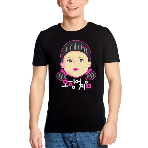 Image of Elbenwald T-Shirt with Young-HEE Doll Motiv - for Men Women Unisex - Cotton - for Squid-Game Fans - Black - L