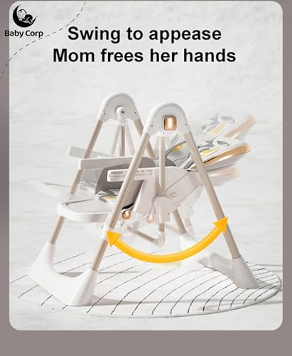 Image of Luxe Foldable High Chair for 6 Months to 5 Years | Adjustable Feeding Chair with Double Tray, Reclining Seat, 5-Point Harness & Swing Mode (White)