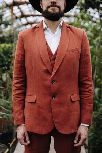 Men's 3 Pieces Linen Suits One Button Jacket Single Breasted Vest Pants Set Slim Fit Wedding Suits for Mens3