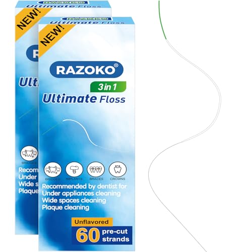 Super Floss for Braces 60 Pre-Cut Strands Built-in Threader Pack of 2