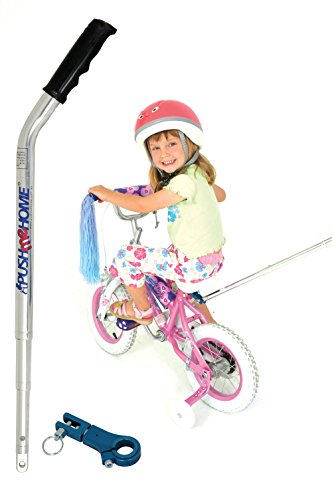 Push me Home Parent assistance push handle for kids bike with training wheels or stabilisers with strong removable aluminium lightweight handle and clamp to assist toddlers to ride their first bicycle