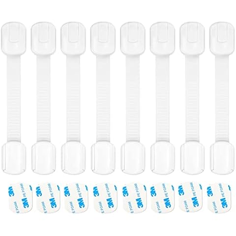 Child Baby Safety Cupboards Straps Locks (8 Pack) for Cabinets Drawers Toilet Fridge, Easy Installation, No Drilling Required Cover