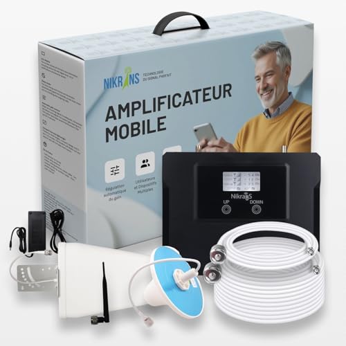 Nikrans Amplificateur 4G LTE GSM – Bandes 3/8 – 900/1800 MHz – Compatible Tous Opérateurs – Répéteur Réseau Mobile – 70dB Gain – Appels et...