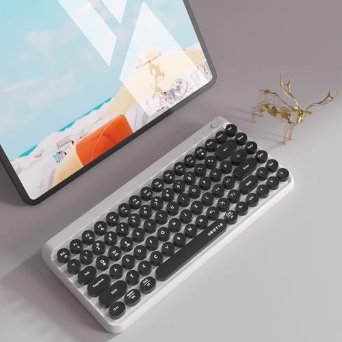 Image of UBOTIE Portable Bluetooth Colorful Computer Keyboards, Wireless Mini Compact Retro Typewriter Flexible 84Keys Design Keyboard (Black-White)