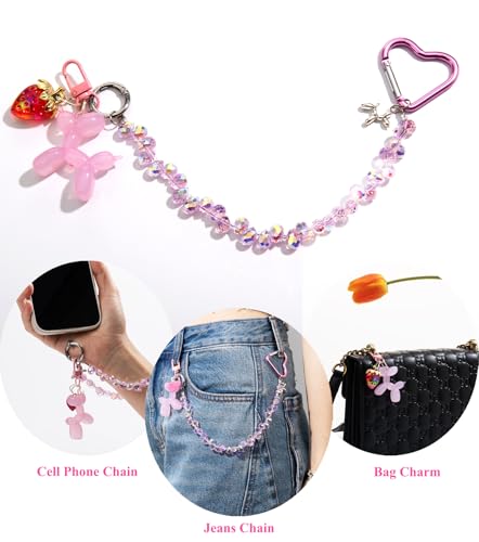 Bag Charms Balloon Dog Keychains for Women Cute Bling Keychain Wristlet, Girly Key Chain Accessories for Handbag Purse4
