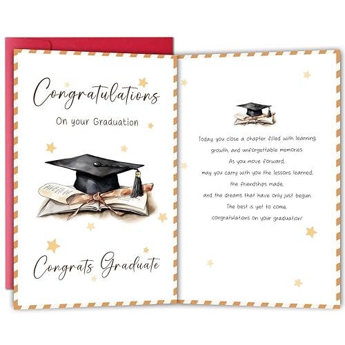 Bewoow Graduation Card Gift for Him Her, Congratulations Graduate Greeting Card for High School or College, Classic Graduation Gift for Son Daughter Friends Family, Proud of You Grad Cards