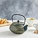 Juvale Cast Iron Tea Kettle with Infuser - 34 oz, Sage Green Floral - Loose Leaf Tea Infuser Pot & Japanese Cast Iron Teapot