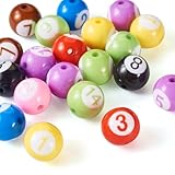 FASHEWELRY 20Pcs Acrylic Number Beads 15mm Round Billiards 8 Ball Beads Mixed Color Chunky Dice Bead Digital Billiard Bead for DIY Key Chains Bracelet Jewelry Making
