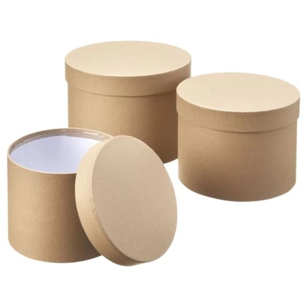Set of 3 Natural Kraft Round Nesting Lined Hat Boxes, Decorative Storage Boxes with Lids, Ideal for Gifts or Flowers