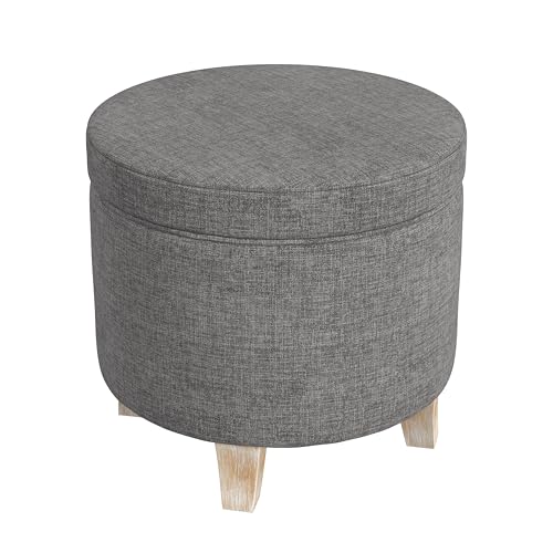 Image of HomePop 19 inch Round Storage Ottoman - Gray Woven