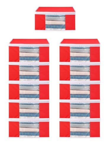Image of Saree Cover Set of 11 Non-Woven Fabric Clothes Organiser for Wardrobe with Transparent Window & Double Zip Clothes Storage Bag, Garment Cover SC XL Large GCVETR8249653486192725886