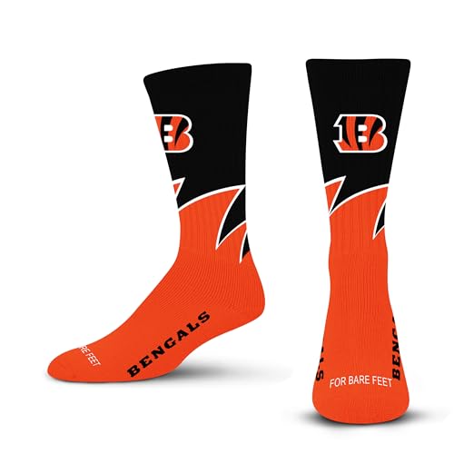 For Bare Feet NFL CINCINNATI BENGALS Black Wave Crew Sock Team Color LARGE