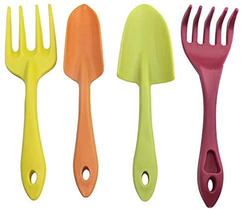 AERZETIX - C49960 - Lot de 4 Outils de Jardinage truelle/transplantoir/râteau/Fourchette à désherber 190-210mm - Ensemble de Jardinage à Creuser - Outil de rempotage/désherbage/repiquage