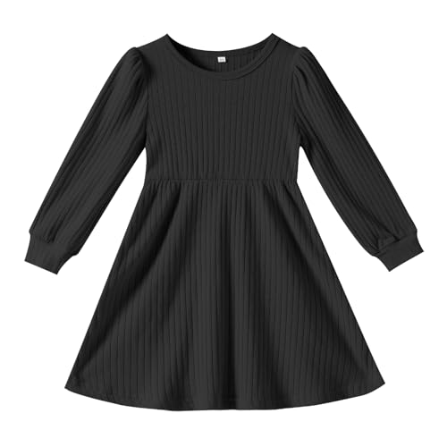 Toddler Girl Long Sleeve Dress Baby Ribbed Knit Sweater Dresses A Line Fall Winter Kids Clothes Casual