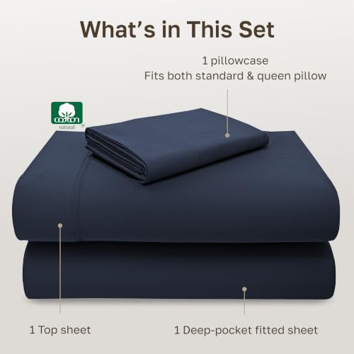 Image of California Design Den XL Twin Bed Sheets Set - Luxury 600 Thread Count, 100% Cotton Sateen, Twin XL Cotton Sheets, Deep Pockets, Soft and Durable Bedding - Midnight Blue