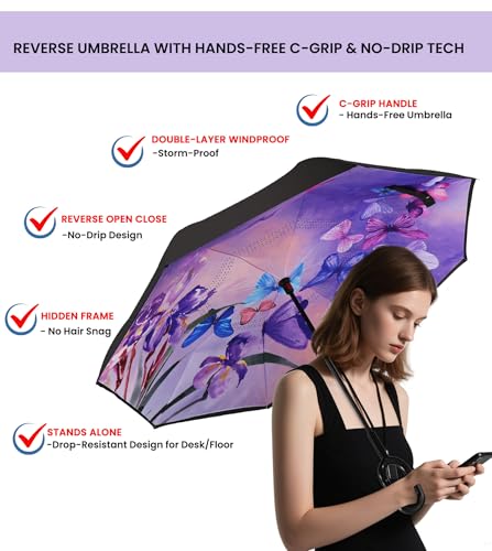 Siepasa Unisex's Spar.saa Spar. Saa Double Layer Inverted C-Shaped Handle, Anti-UV Waterproof Windproof Straight Umbrella for Car Rain Outdoor Use