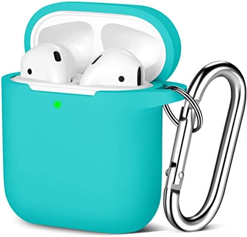 Maledan Compatible with Airpods Case 2 & 1, Silicone Shockproof Protective Airpod Skin Cover, Waterproof [Front LED Visible] Support Wireless Charging with Carabiner, Black