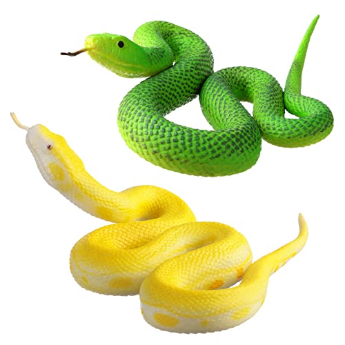 FLORMOON Realistic Animal Figures - 2pcs Rubber Elastic Python Action Model Lifelike Snake Toy Figurines - Halloween Prank Props Stress Relif Toys Educational Toys Birthday Gift for Kids