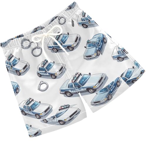 Pigsaly Boys' Swim Board Shorts Cool Handcuffs Warning Lights Police Car Boy's Swim Trunks Kids Swimwear 5T Multicolor