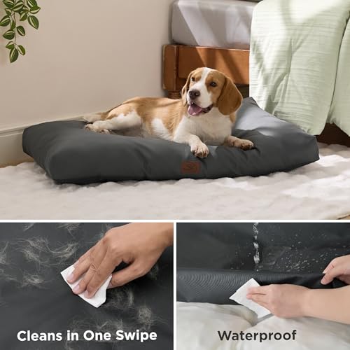BEDSURE wasserdichte Hundebett Grosse Hunde waschbar - 119x74cm Hundematratze rutschfest, Outdoor Hundematte abnehmbare Außenabdeckung, weiche Hundekissen Grosse Hunde für Haustiere, Grau