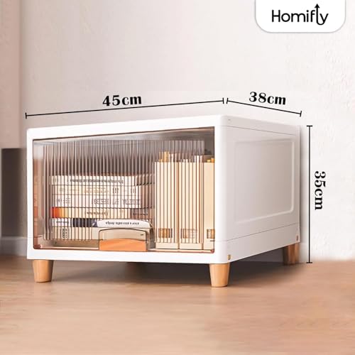 Image of HOMIFLY 1 Tier X-large Plastic Wardrobe for Clothes /Multipurpose Stackable Storage Cabinet /Foldable Space Saving Almirah for Bedroom /Cupboard Organizer for Clothes, Toys, Kitchen(White & Transparent)