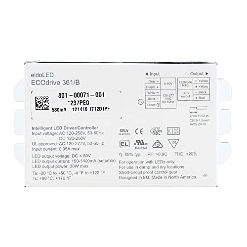 EldoLED ECOdrive 361/B Intelligent 0-10V Dimmable LED Driver, 30W, 120-277V