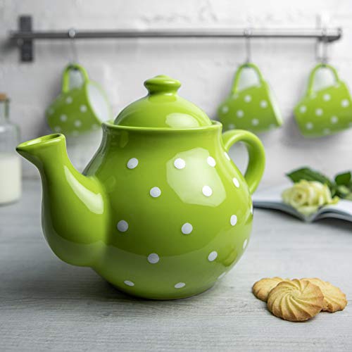 City To Cottage Handmade Lime Green And White Polka Dot Large Ceramic 1,7L/60Oz/4-6 Cup Teapot, Milk Jug, Sugar Bowl Set, Pottery Tea Set, Housewarming Gift For Tea Lovers #TOP3