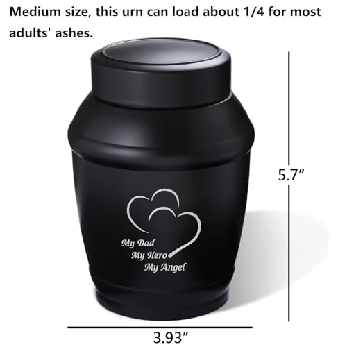 Image of Medium Sharing Urns for Human Ashes for Men / /Male /Dad /Father | 5.7 Inch Black Heart Urns for Human Ashes,Memorial Token Urn with Velvet Bag - A Perfect Tribute & Gift for Families