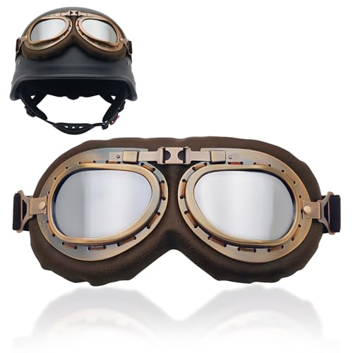 Eniyou Lunettes Moto, Lunette Moto Vintage Coupe-Vent, Lunette Aviateur Steampunk, Lunettes D'aviateur Pour Hommes Et Femmes, Vision Claire, Pour Vtt, Vélo,...