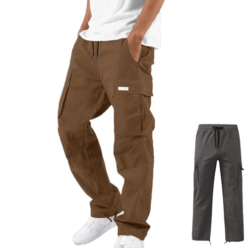 Mens Cargo Pants Drawstring Casual Hiking Pants Multi Pockets Causal Solid Athletic Pant Outdoor Trousers