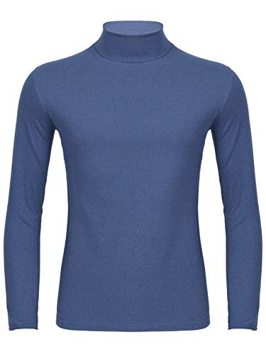 iiniim Thermals for Men Cold Weather Long Sleeve Turtle Mock Neck Undershirt Base Layer Shirts Blue L