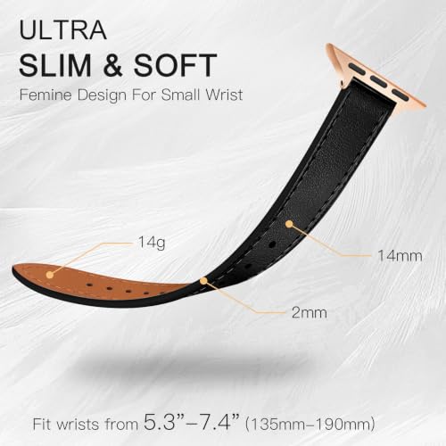 Image of JR.DM Slim Leather Bands Compatible with Apple Watch Band 38mm-49mm | Genuine Leather Thin Band Feminine Design Strap for Iwatch Ultra SE Series 11 10 9 8 7 6 5 4 3 2 1