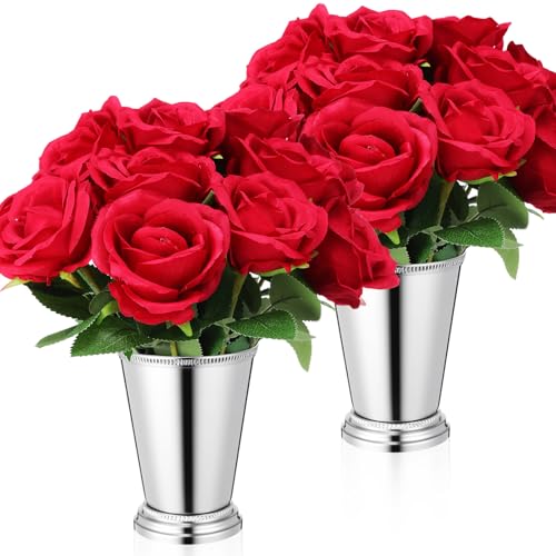 Roshtia 14 Pcs Derby Day Party Decorations Roses Centerpieces Mint Julep Cup for Horse Racing Party Red Rose Flowers Racehorse Themed Birthday Tabletop Supplies