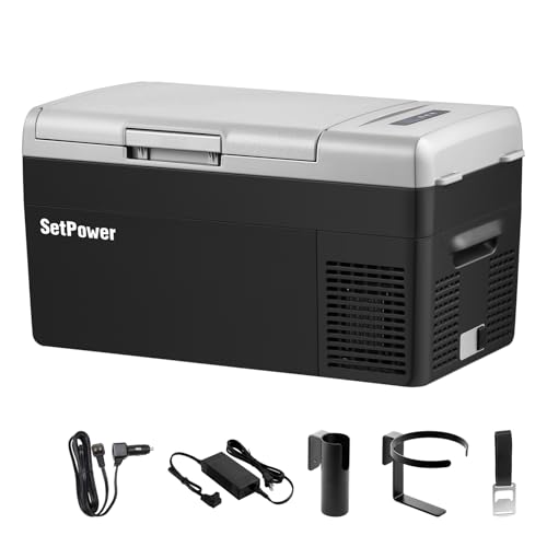Setpower FC20 Portable 12v Refrigerator, -4℉-68℉ Fast Cooling Car Refrigerator, 20L/21Qt Car Fridge Portable Freezer with 12/24V DC and 110/240V AC, Electric Cooler (Black, 20L With AC Adapter)