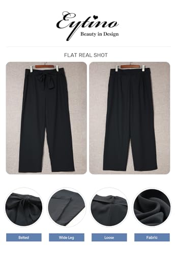 Eytino Womens Plus Size Stretch Dress Pants Comfy Wide Leg Belted Lounge Pants for Office, 1X-5X4