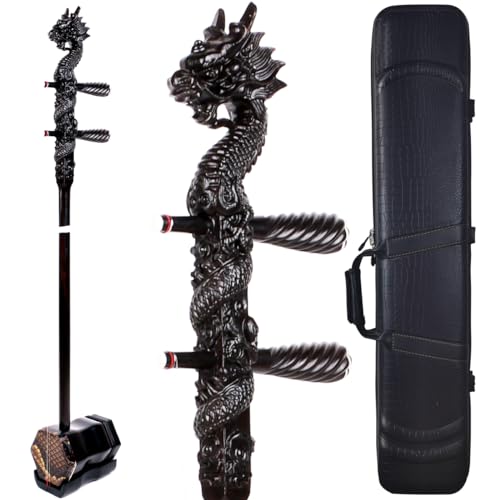 NICOSHINE Erhu: violín chino de dos cuerdas con cabeza de dragón grabada, accesorios completos y libro...