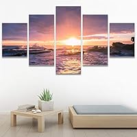 SIGNWIN 5 Panel Canvas Wall Art Landscape Ocean for Home Decorations Ready to Hang - 60