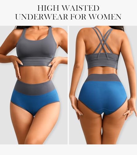 Eiggam High Waisted Underwear for Women Tummy Control Panties Cotton Briefs Full Coverage Breathable Underwear Packs Women4