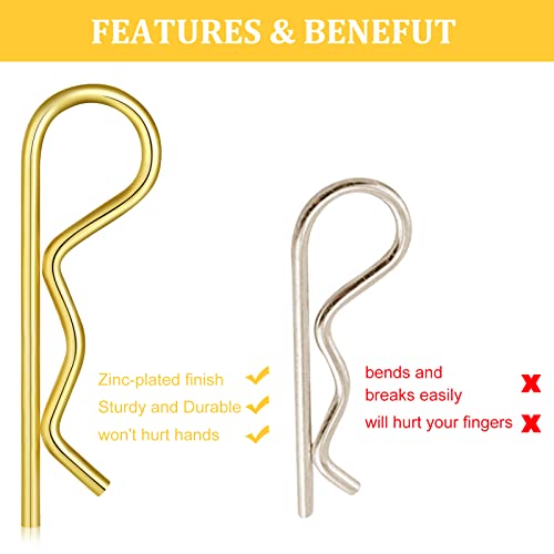 Ferraycle 25 Pcs Hitch Pin Clip Cotter Pin R Clips Trailer Cotter Hairpin Zinc Plated Spring Steel Hairpin With Vinyl Coated Grip 0.15 Inch Diameter And 3.35 Inches Long (Gold) #TOP3
