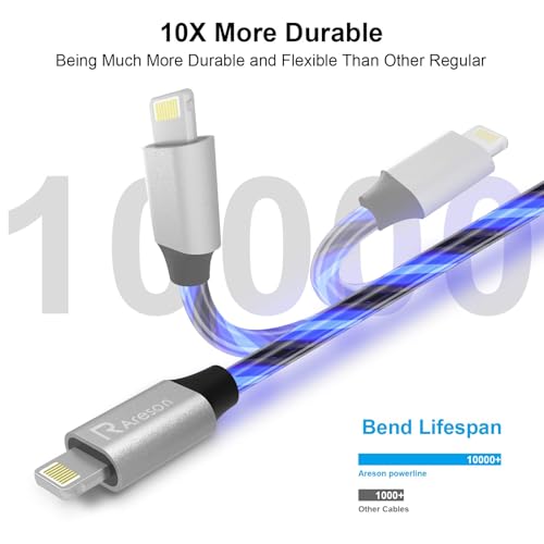 Image of Light up iPhone Charger Cord, LED Lightning Cables 1 Pack | Apple MFi Certified | USB Fast Charging Cord for Apple iPhone 13 12 11 Pro Max XR XS X /8Plus /7Plus /6Plus /5s /5c /iPad More (Blue, 3ft)