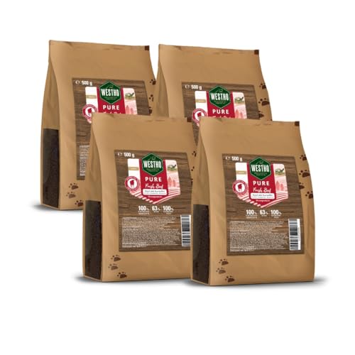 WESTHO Trockenfutter Pure Rind & Kartoffel 4 x 500g Hundefutter | Premium Trockenfutter für Hunde | Hundetrockenfutter mit hohem Fleischgehalt | Getreidefrei | Alle Rassen & Altersgruppen