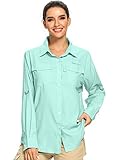 Women's UPF 50+ UV Protection Shirt, Long Sleeve Fishing Hiking Shirt, Quick Dry Breathable Safari Shirts,F5026,Green,2XL