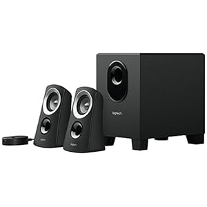 Logitech Z313 2.1 Lautsprecher-System mit Subwoofer, 50 Watt Spitzenleistung, 3.5 mm Eingang, Kopfhörerbuchse, Bedienelemente am Steuergerät, EU Stecker, PC/TV/Tablet/Handy – Schwarz