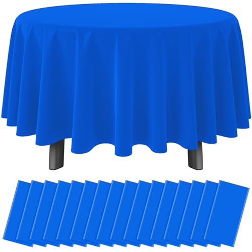 Image of 16 Pack Blue Plastic Tablecloth for Round Tables, Premium Decorative Blue Disposable Table Cloths for Parties, Bulk Round Party Table Cover for Birthday Wedding Anniversary Graduation, 84 Inch